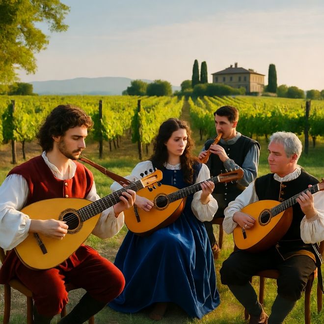 Musicians playing traditional Italian instruments